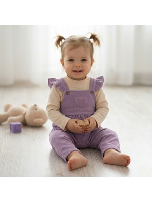 Buufuu Waffle Kumaş Kız Çocuk Omuzları Fırfırlı Bahçıvan T-Shirt Takım