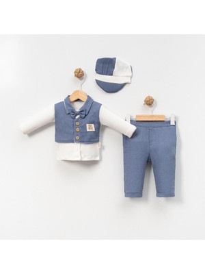 Diji Baby 6-9-12-18 Ay Yelek Detaylı Kasketli Uzun Kollu Mevsimlik 3 Lü Erkek Takımı