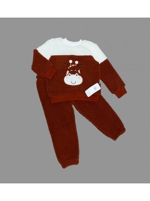 Diji Baby 1-2-3 Yaş Kuzu Kumaş Fermuarlı Sweat Kadife Pantolonlu Uzun Kollu Kız Erkek Çocuk 2li Takım
