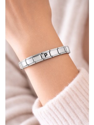 Karahanbey Kişiye Özel P Harfli Çelik Bileklik – Italyan Charm Bilezik, Ayarlanabilir Zarif Model