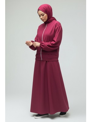 Ece Giyim Kadın Elbise Geniş Askılı Ceket Önü Fermuarlı Altı ve Kol Ağzı Lastikli Ikili Elbise Takım