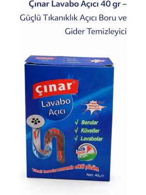 Karahanbey Çınar Lavabo Açıcı 40 gr – Güçlü Tıkanıklık Açıcı Boru Gider Temizleyici