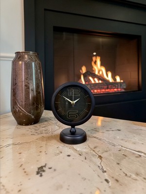 Karahanbey Dark Elegance 25 x 20 cm Metal Siyah Masa Saati