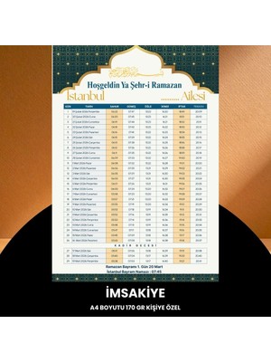 Karahanbey Ramazan Imsakiyesi - 170 gr - A4 Boyut Kişiye Özel Isimli & Logolu 100 Adet Sarı