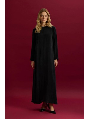 Miss Dalida Düz Renk Uzun Kollu Cupro Elbise Siyah T26Y-4008