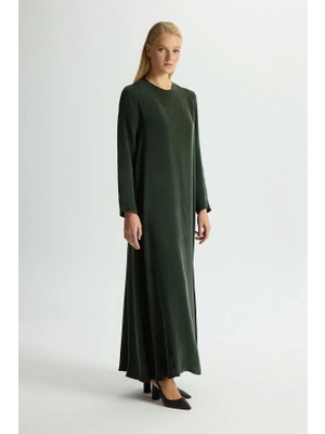 Miss Dalida Düz Renk Uzun Kollu Cupro Elbise Haki T26Y-4008