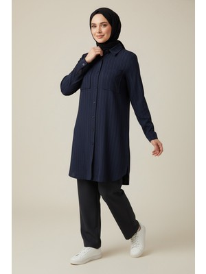 Ece Giyim Kadın Tunik Önden Düğmeli Üstten Cepli Kol Manşetli Pantolon Beli Lastikli Cepli Ikili Takım