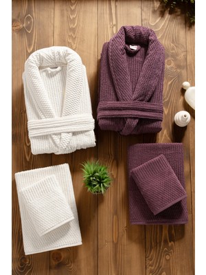 Mürdüm Home Sare 6 Parça Aile Bornoz Takımı - %100 Pamuk, Lüks, Jakarlı Bornoz Seti, Hediyelik, Çeyizlik