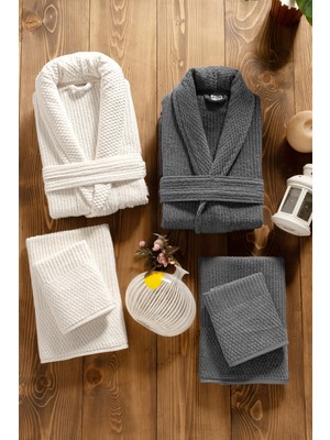 Mürdüm Home Sare 6 Parça Aile Bornoz Takımı - %100 Pamuk, Lüks, Jakarlı Bornoz Seti, Hediyelik, Çeyizlik