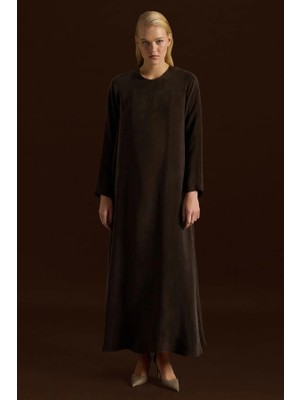 Miss Dalida Düz Renk Uzun Kollu Cupro Elbise Kahverengi T26Y-4008