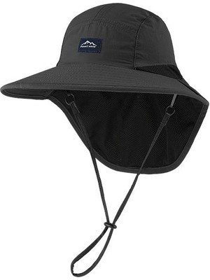 Valkyrie Unisex Outdoor Geniş Siperlikli Şapka Uv Koruma UPF50+ Boyun Korumalı Güneş Şapkası Kamp Balıkçılık Trekking Siyah