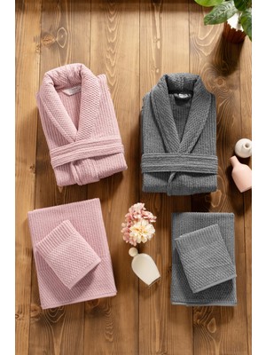 Mürdüm Home Sare 6 Parça Aile Bornoz Takımı - %100 Pamuk, Lüks, Jakarlı Bornoz Seti, Hediyelik, Çeyizlik