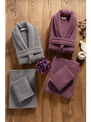 Mürdüm Home Sare 6 Parça Aile Bornoz Takımı - %100 Pamuk, Lüks, Jakarlı Bornoz Seti, Hediyelik, Çeyizlik