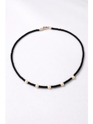 Crystal Atelier Siyah Kum Boncuk Incili Kolye
