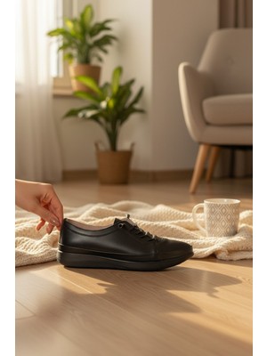 Enoch Hakiki Deri Minimalist Lastikli Bağcık Detaylı Ortopedik Konfor Kadın Babet