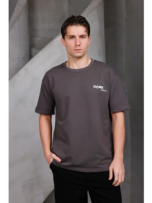 Dark Moda Erkek Baskılı Oversize Bisiklet Yaka 2 Iki Iplik Kompakt T-Shirt