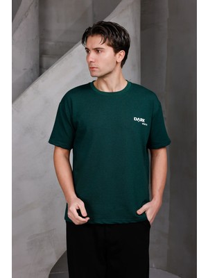 Dark Moda Erkek Baskılı Oversize Bisiklet Yaka 2 Iki Iplik Kompakt T-Shirt