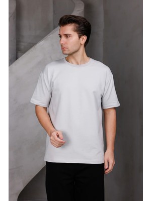 Dark Moda Erkek Basic Oversize Bisiklet Yaka 2 Iki Iplik Kompakt T-Shirt