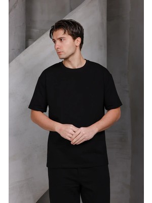 Dark Moda Erkek Basic Oversize Bisiklet Yaka 2 Iki Iplik Kompakt T-Shirt