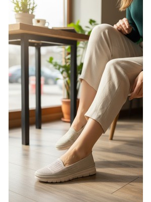 Enoch Hakiki Deri Lazer Perfore Hava Alan Ortopedik Ultra Hafif Kadın Babet