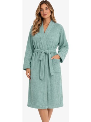 Mira Home Kimono Yaka Unisex Pamuklu Tek Kişilik Bornoz  Yeşil