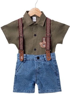 Been Efemkids 1/4yaş Erkek Alt-Üst Takım Gömlek+Kot Slopet B Nakışlı Ayı Nakışlı