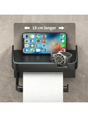 Marelli Black Telefonluklu Wc Kağıtlık | Siyah Tuvalet Kağıdı Tutucu Raflı