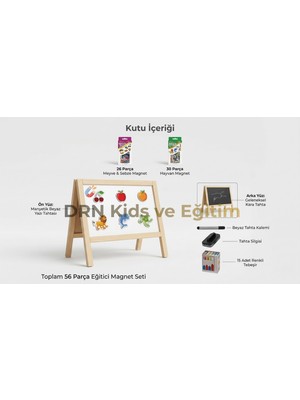 Drn Kids ve Eğitim Çift Taraflı Manyetik Özellikli Küçük Boy Masa Üstü Yazı Tahtası
