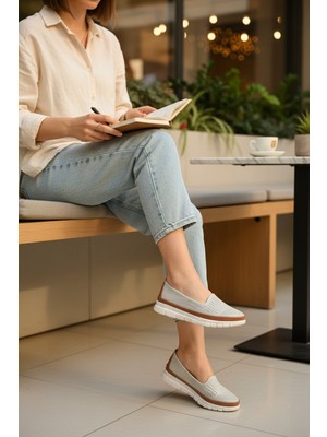 Enoch Hakiki Deri Lazer Delik Detaylı Ortopedik Ultra Esnek Taban Kadın Babet