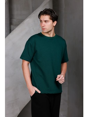 Dark Moda Erkek Basic Oversize Bisiklet Yaka 2 Iki Iplik Kompakt T-Shirt