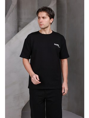 Dark Moda Erkek Baskılı Oversize Bisiklet Yaka 2 Iki Iplik Kompakt T-Shirt