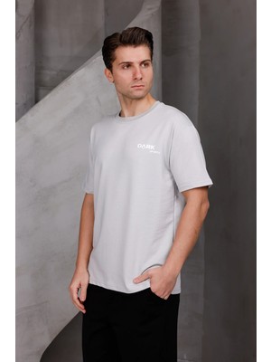 Dark Moda Erkek Baskılı Oversize Bisiklet Yaka 2 Iki Iplik Kompakt T-Shirt