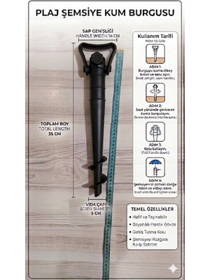 Lider Magnesia Plaj & Şemsiye Kazığı Siyah 35 Cm