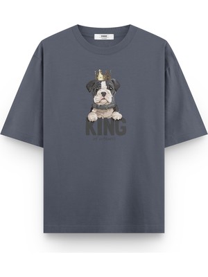 Overoz King Köpek Baskılı Yarı Oversize  T-Shirt 1033