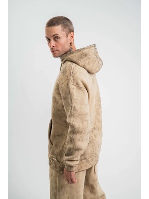 Gacha Unisex Double Oversize Kapşonlu Yıkamalı Sweatshirt - Bej