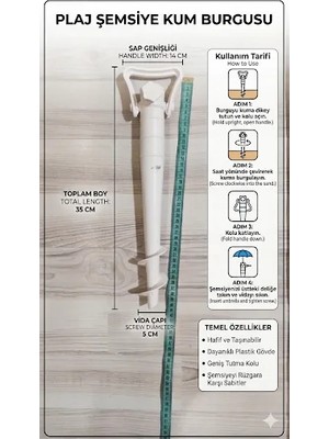 Lider Magnesia Bahçe ve Plaj Şemsiyesi Kazığı Beyaz Renk 2 Adet