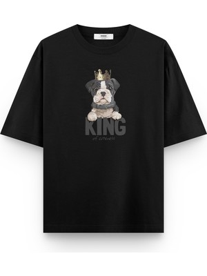 Overoz King Köpek Baskılı Yarı Oversize  T-Shirt 1033