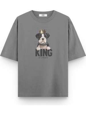 Overoz King Köpek Baskılı Yarı Oversize  T-Shirt 1033