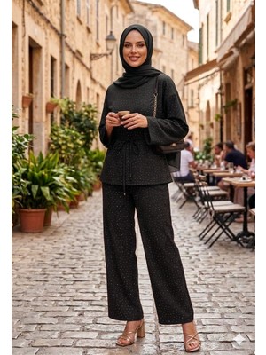 by Nursel Çiçek Kadın Trend Premium Taşlı Oversıze Tunık-Takım