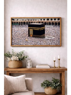 Bebişim Halı Kabe Tablo | Mekke Yakın Görünüm Islami Dekor Ahşap Çerçeveli Tablo