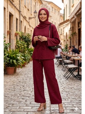 by Nursel Çiçek Kadın Trend Premium Taşlı Oversıze Tunık-Takım