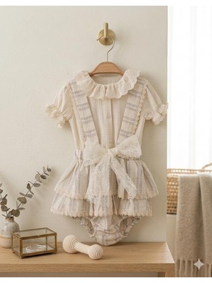 Efemkids 0/12 Ay Dantelli Muslin Bebek Salopet Dantel Yaka Yenidoğan Bebek Tulum