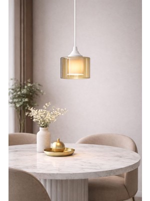 Mars Concept Modern Amber & Füme Cam Tekli Sarkıt Avize Dekoratif Mutfak & Salon Avizesi