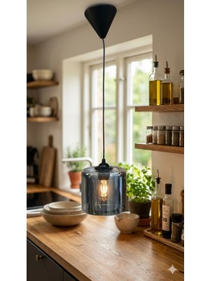 Mars Concept Modern Amber & Füme Cam Tekli Sarkıt Avize Dekoratif Mutfak & Salon Avizesi