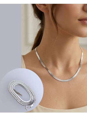 925 Ayar Gümüş Balık Sırtı Kalın Italyan Ezme Zincir Kadın Kolye