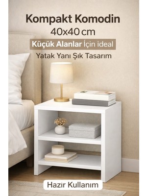 Moemi Modern Komodin 40X40 cm – Minimal Yan Sehpa | Yatak Yanı Çok Amaçlı Raf Beyaz