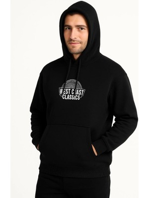İsmiyle Al Kapşonlu Sweatshirt – “west Coast Classics” Ön  Arka Baskılı,- Siyah