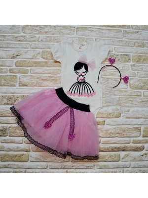 Diji Baby 9-12-18 Ay Payetli Kelebek Nakışlı Taçlı Kısa Kollu Tütü Etek 3lü Kız Bebek Takımı