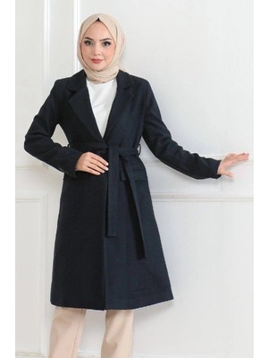 İsmiyle Al Düğmeli Içi Astarlı Kaşmir Kaşe Kaban - Lacivert