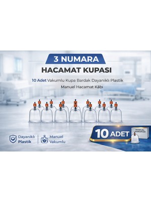 isiltikidsmoda 3 Numara Hacamat Kupası 10 Adet Vakumlu Kupa Bardak Dayanıklı Plastik Manuel Hacamat Kabı